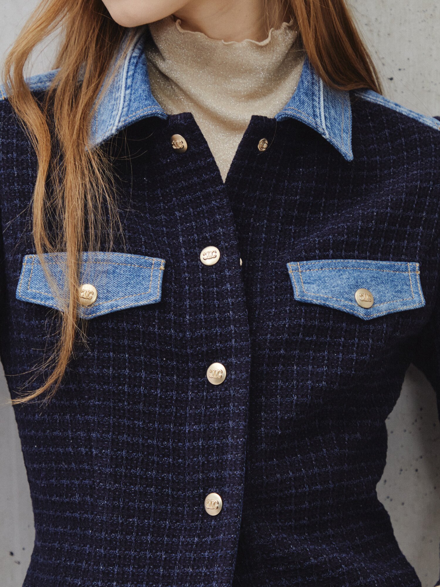 클래식 데님 포인트 카디건 (NAVY)