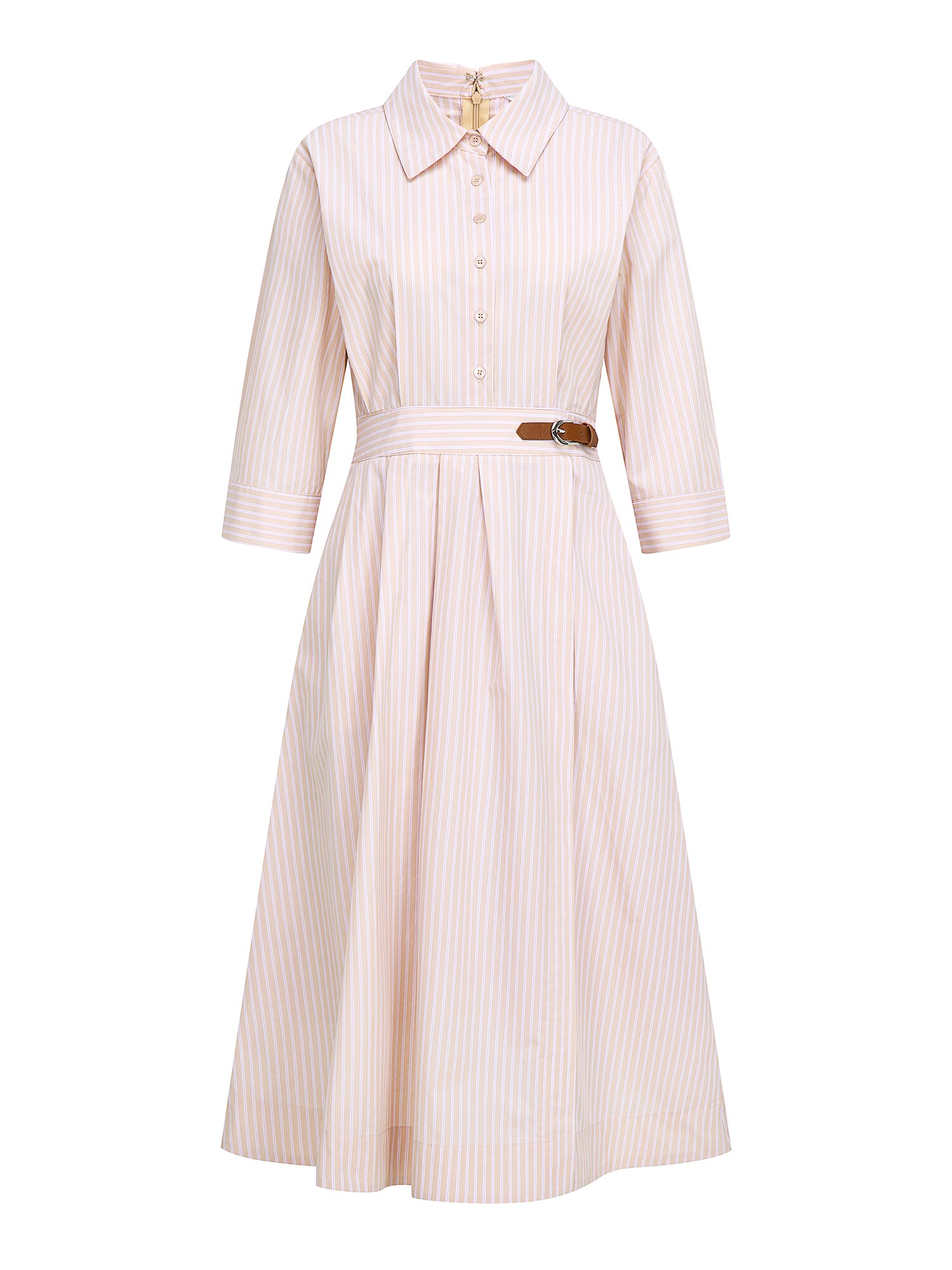 비조 장식 플레어 셔츠 원피스 (STRIPE BEIGE)