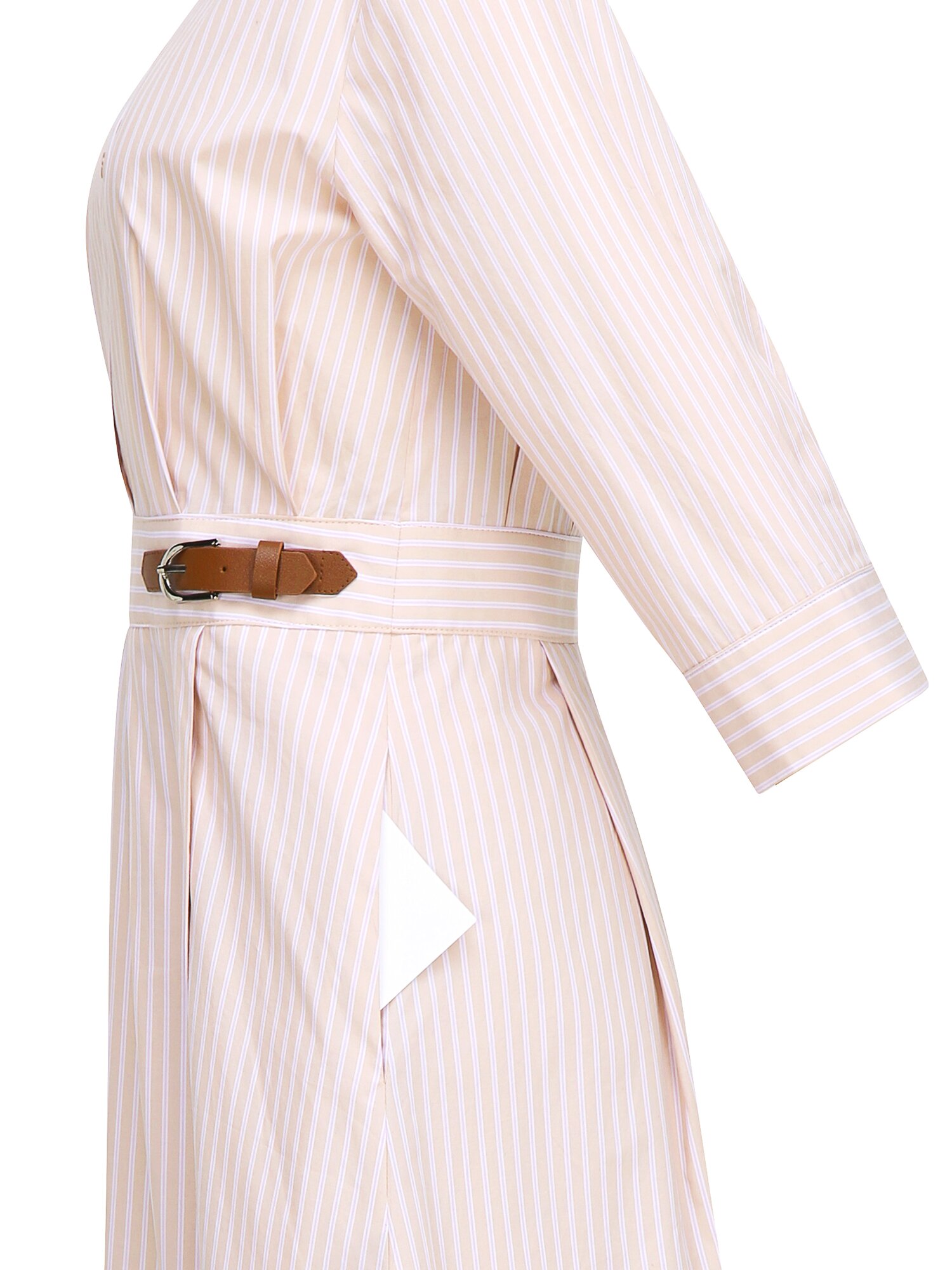 비조 장식 플레어 셔츠 원피스 (STRIPE BEIGE)
