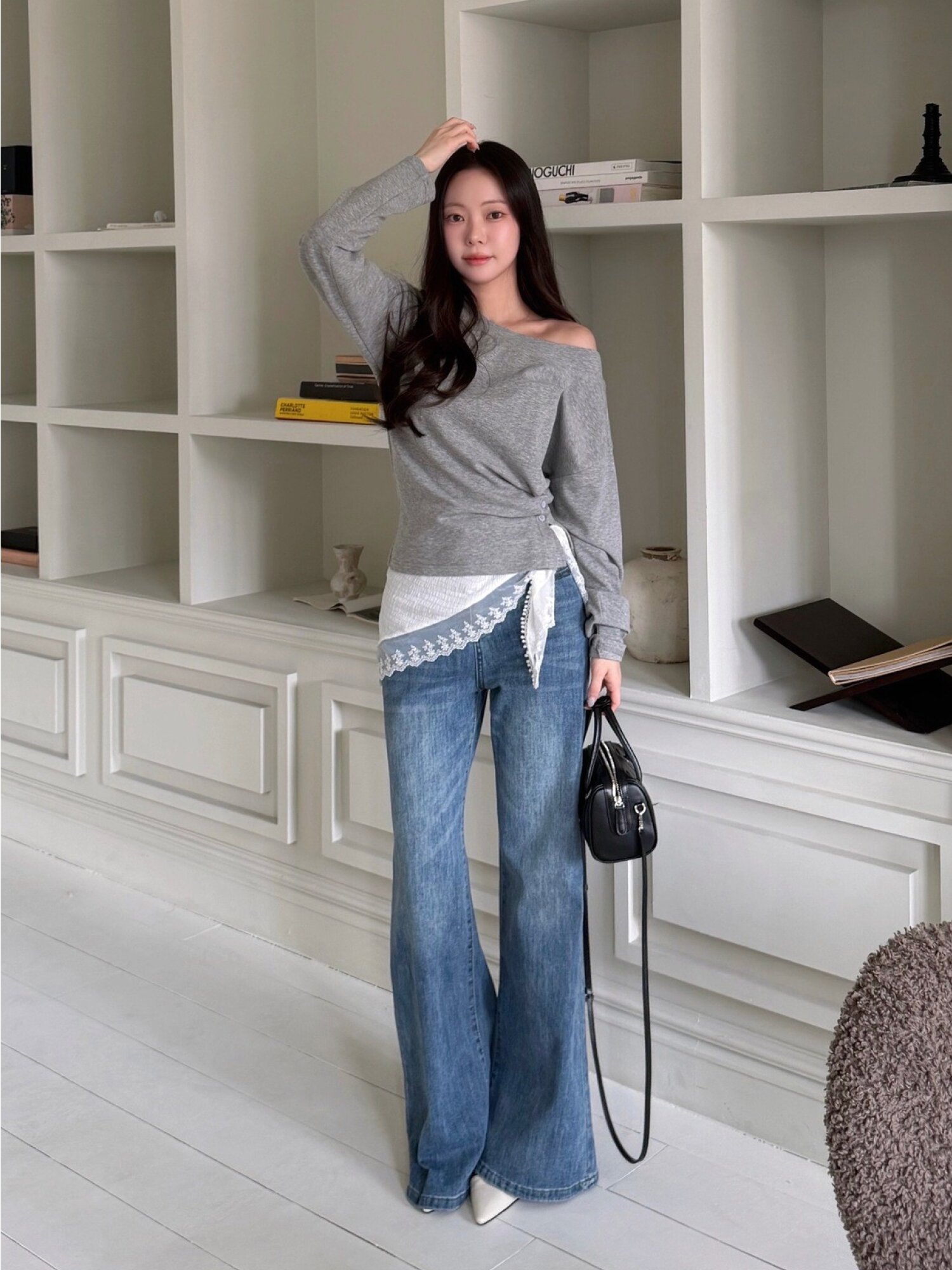 포켓 포인트 부츠컷 데님 팬츠 (BLUE)