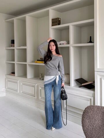 포켓 포인트 부츠컷 데님 팬츠 