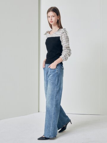 포켓 포인트 부츠컷 데님 팬츠 