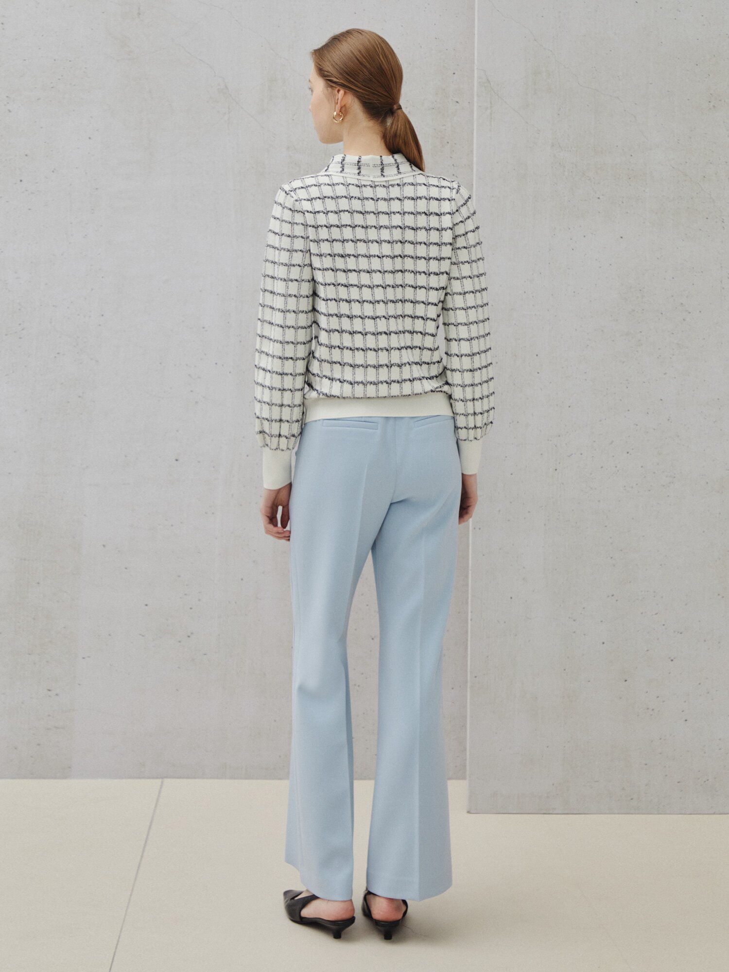 체크 보우 니트 풀오버 (CHECK IVORY)