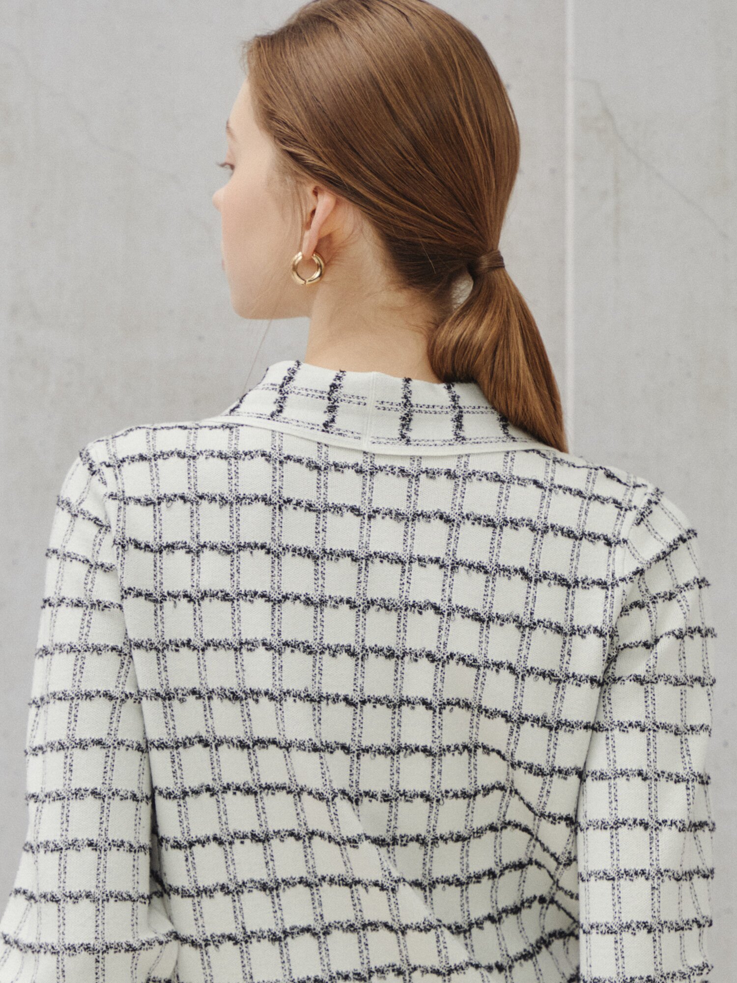 체크 보우 니트 풀오버 (CHECK IVORY)