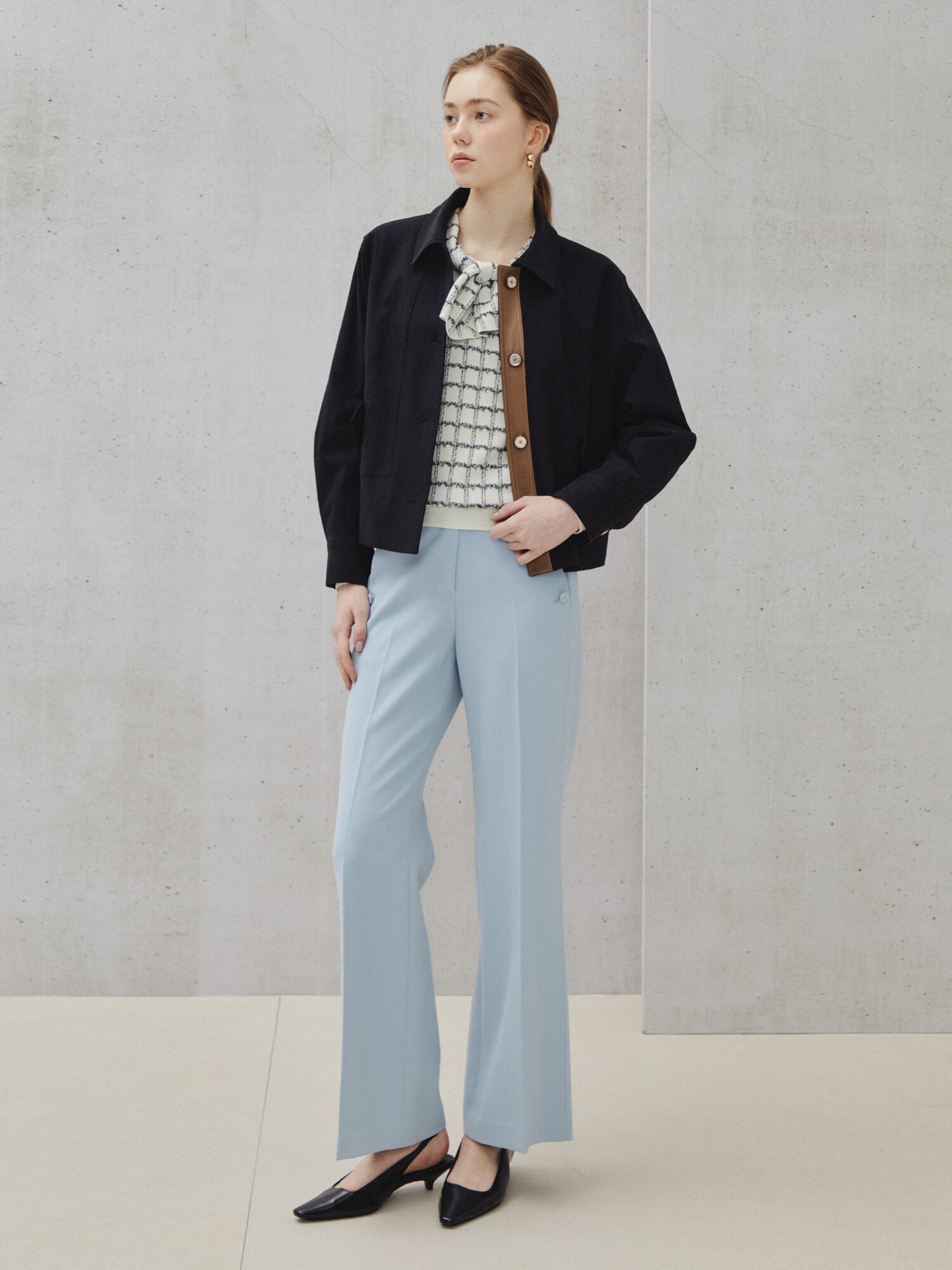 체크 보우 니트 풀오버 (CHECK IVORY)