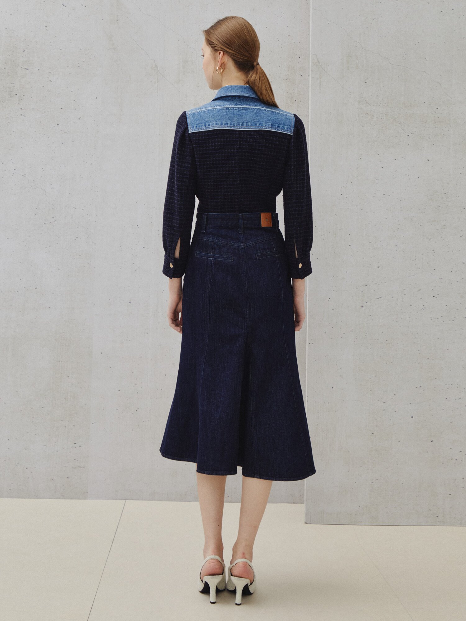 헤리티지 인디고 미디 스커트 (DARK BLUE)