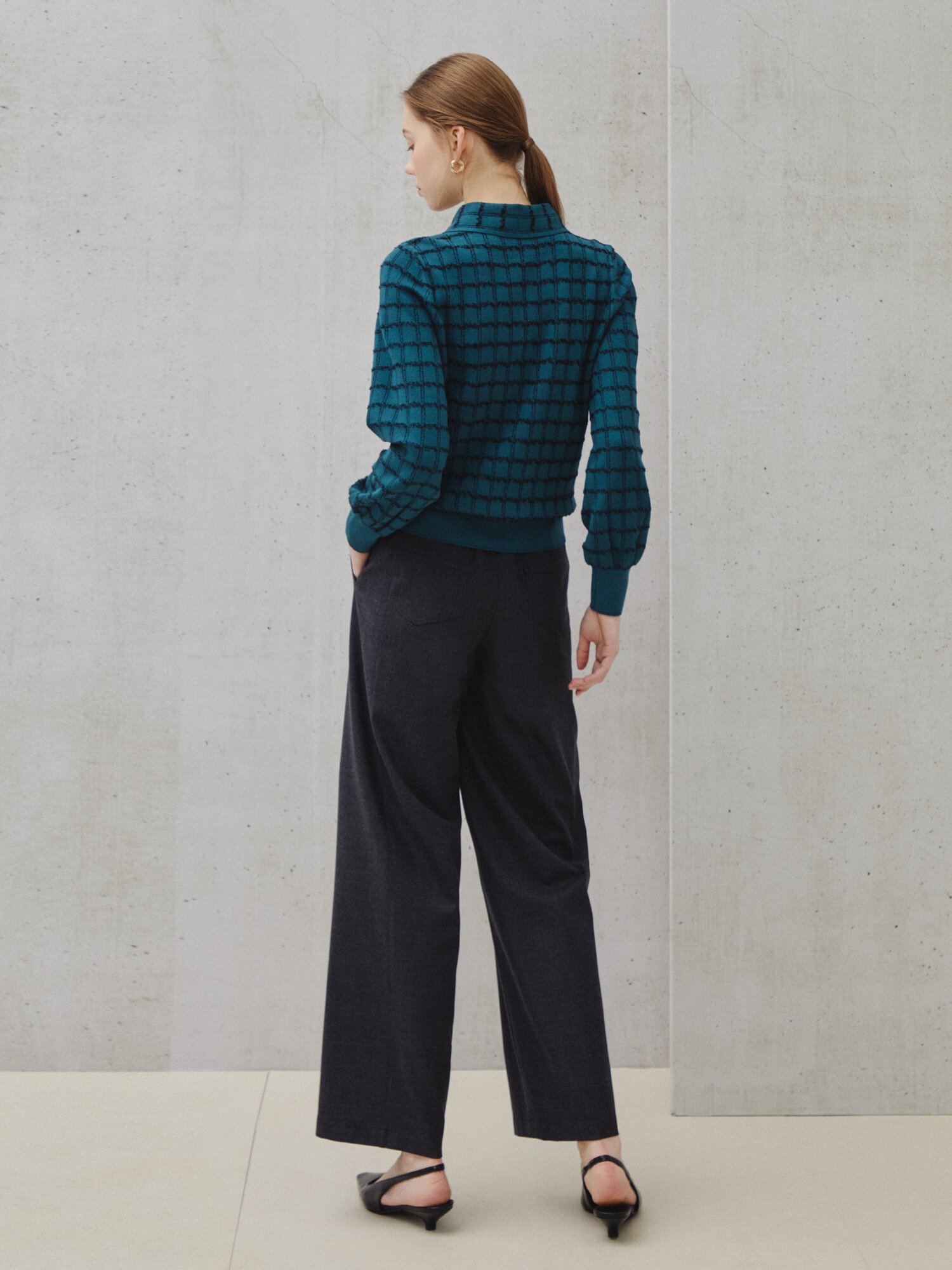 체크 보우 니트 풀오버 (CHECK GREEN)