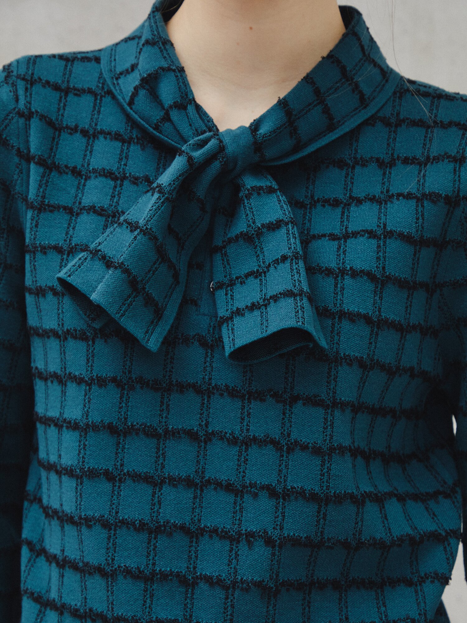 체크 보우 니트 풀오버 (CHECK GREEN)