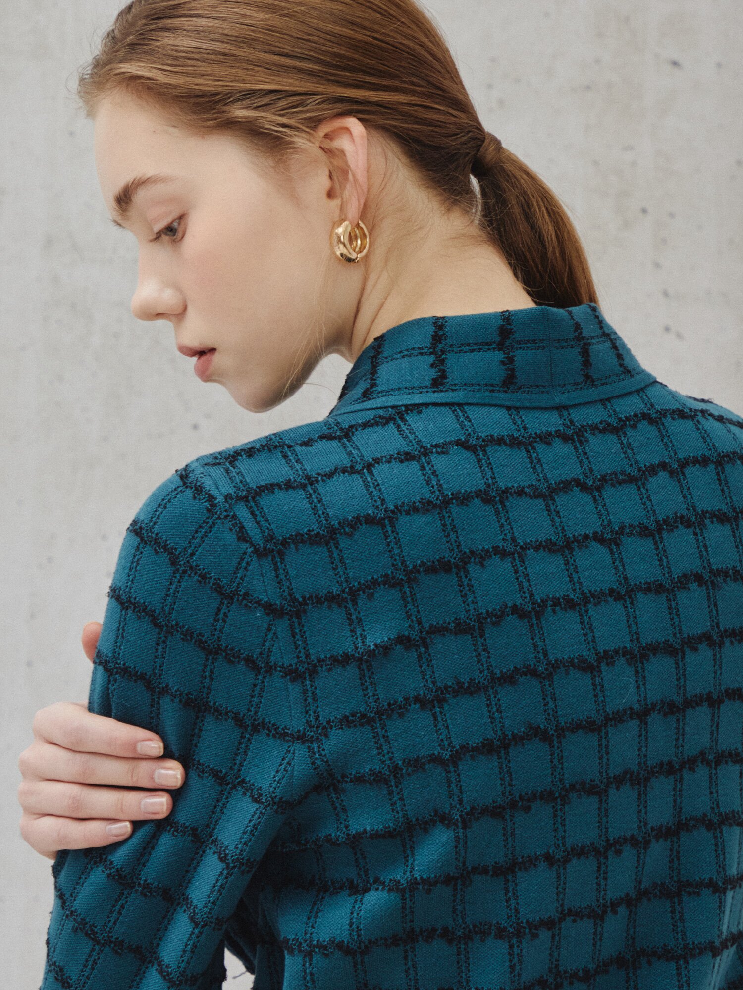 체크 보우 니트 풀오버 (CHECK GREEN)