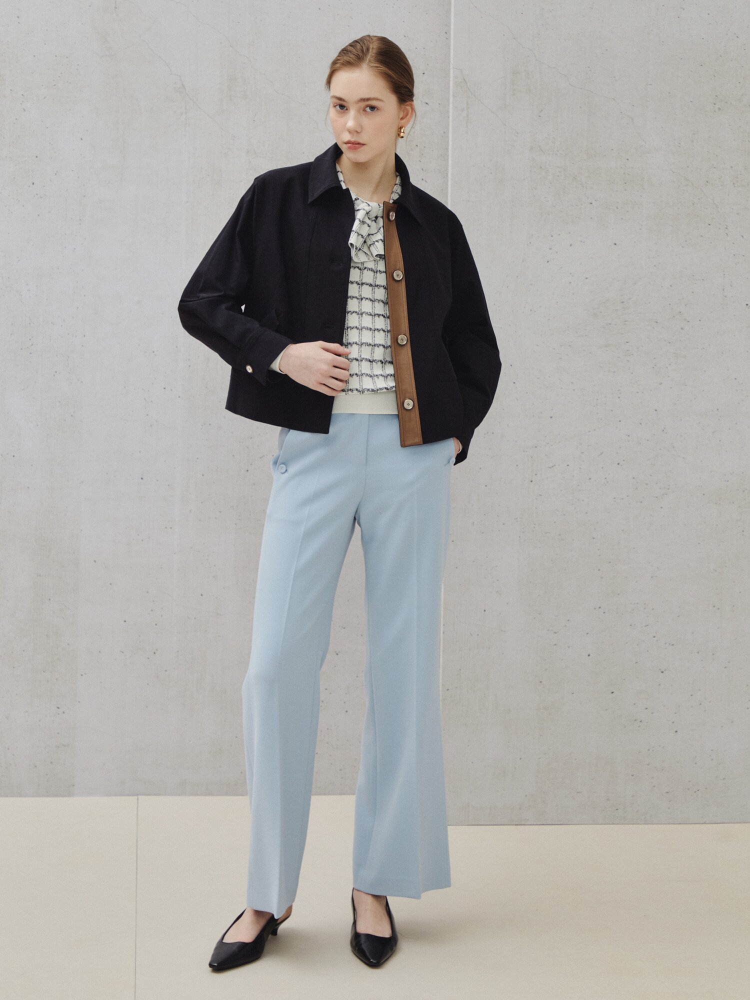 모던 레더 디테일 숏 재킷 (BLACK)