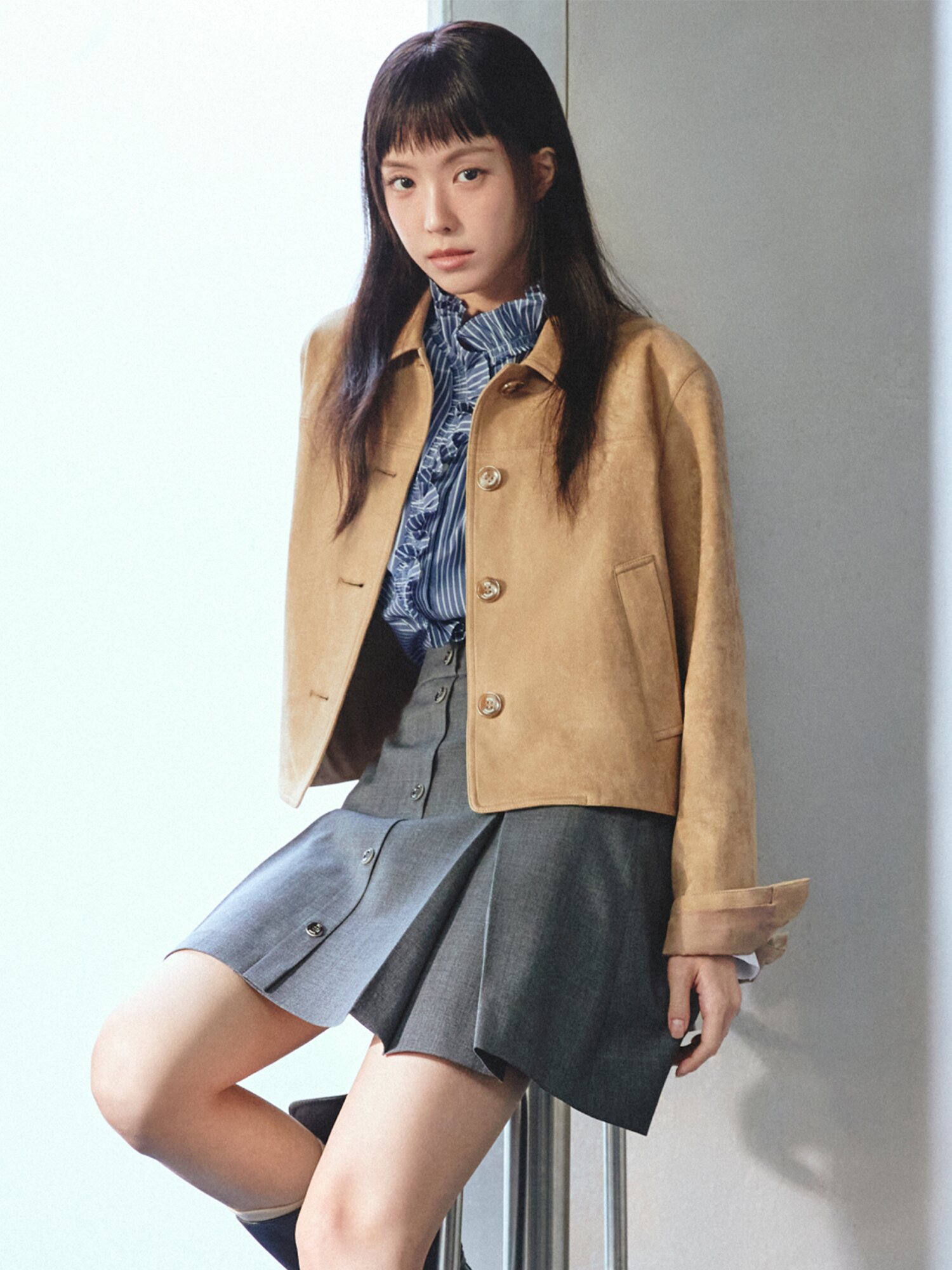 스웨이드 칼라 셔츠 재킷 (BEIGE)