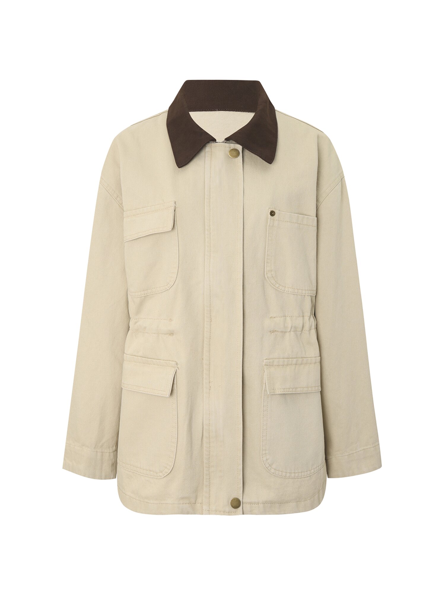 배색 칼라 스트링 데님 재킷 (BEIGE)