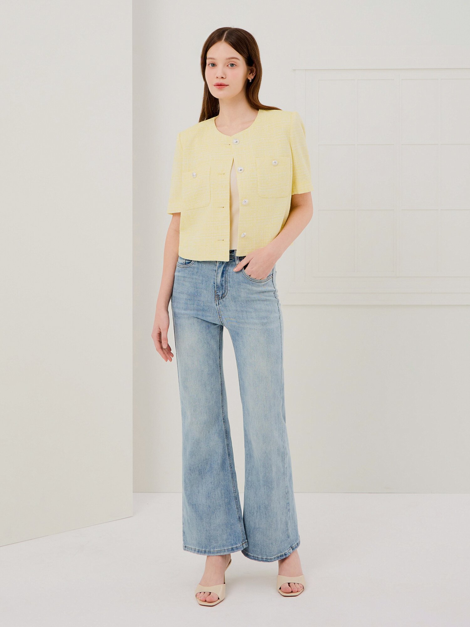 워싱 세미 부츠컷 데님 팬츠 (LIGHT BLUE)