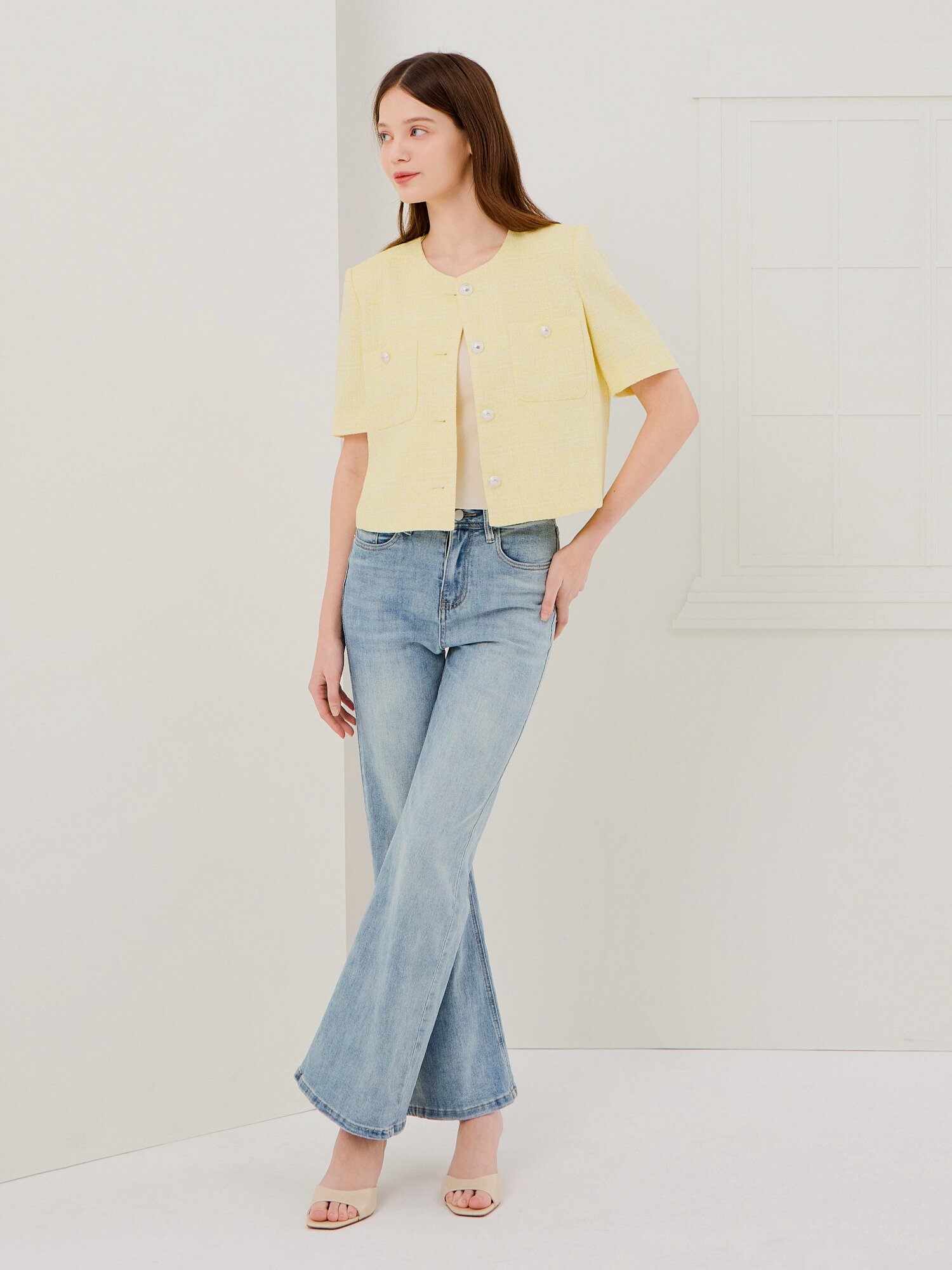 워싱 세미 부츠컷 데님 팬츠 (LIGHT BLUE)