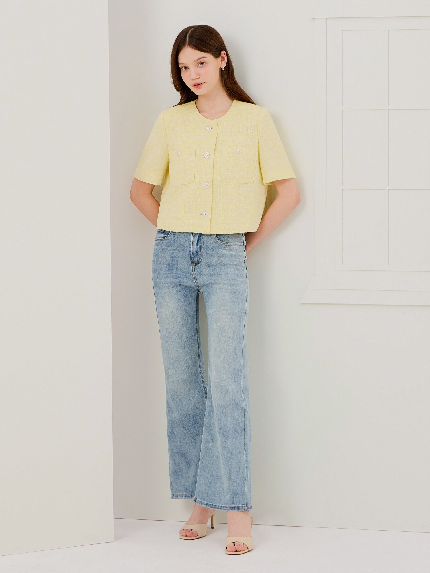 워싱 세미 부츠컷 데님 팬츠 (LIGHT BLUE)