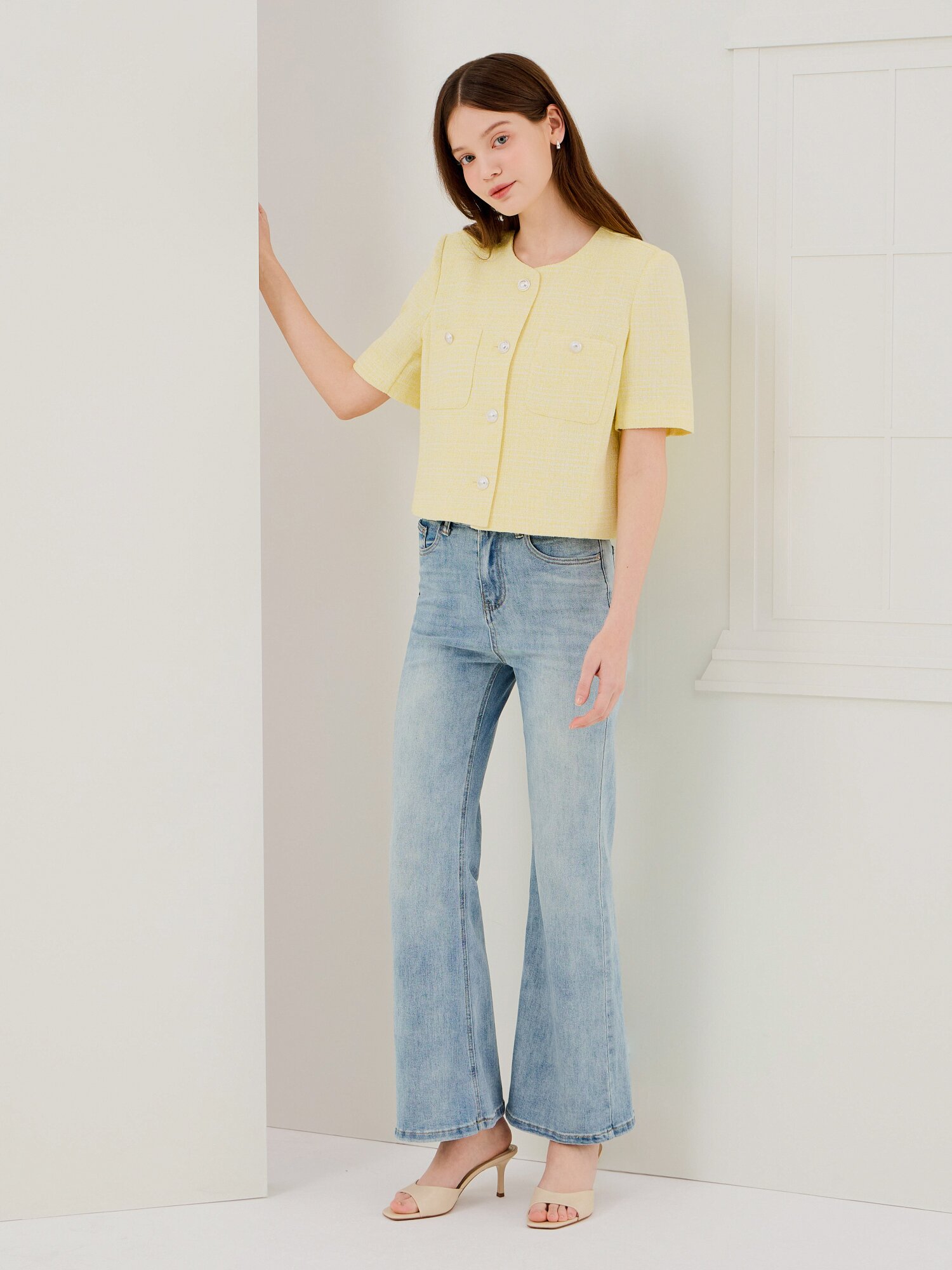 워싱 세미 부츠컷 데님 팬츠 (LIGHT BLUE)