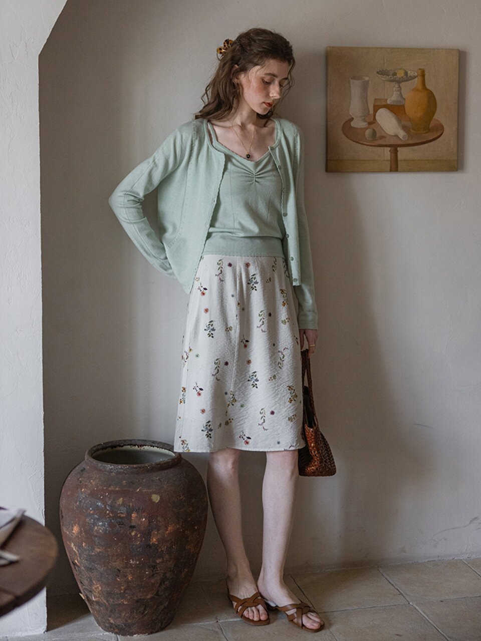DA_Wrinkle floral short skirt