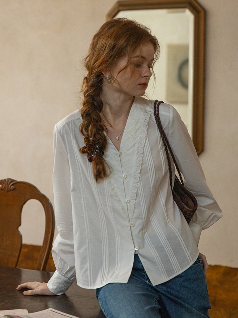 DA_V-neck blend blouse_2color