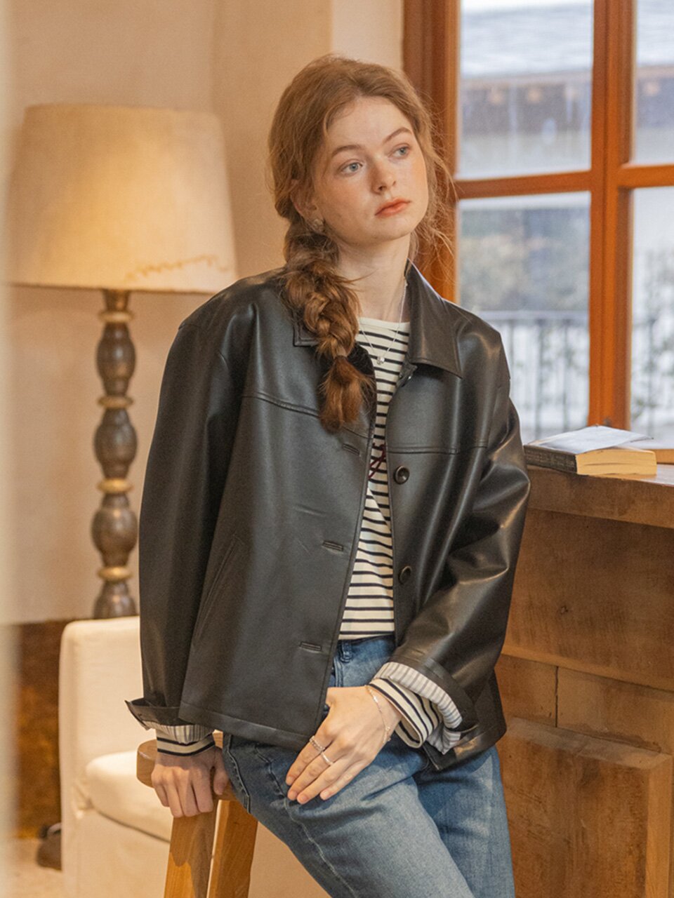 DA_Button fake leather jacket_2color