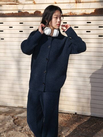 MJ_Buttoned collar pajama two-piece set_NAVY