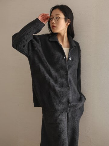 MJ_Buttoned collar pajama two-piece set_BLACK