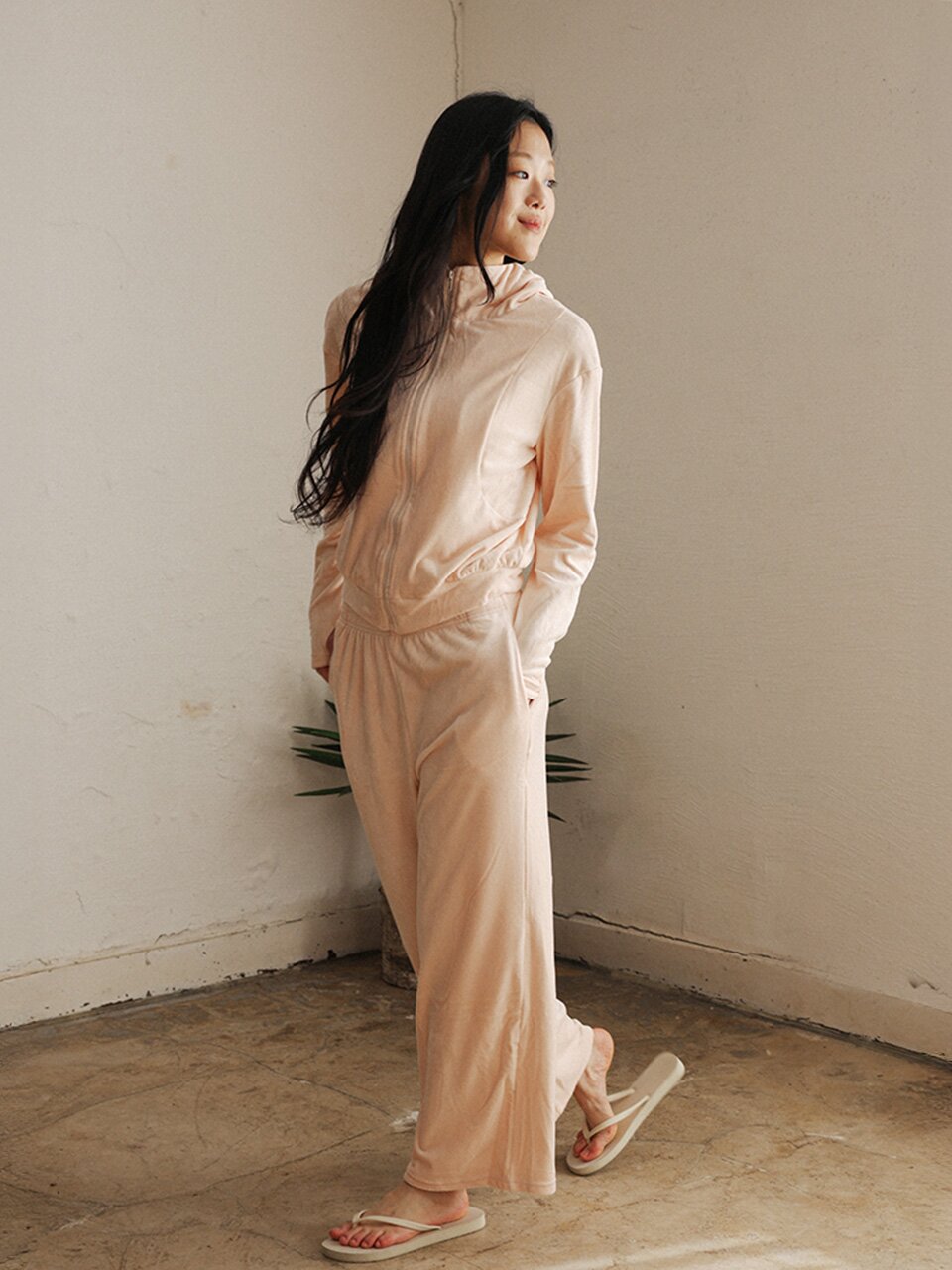 MJ_Zip-up hoodie pajama two-piece set_LIGHT PINK
