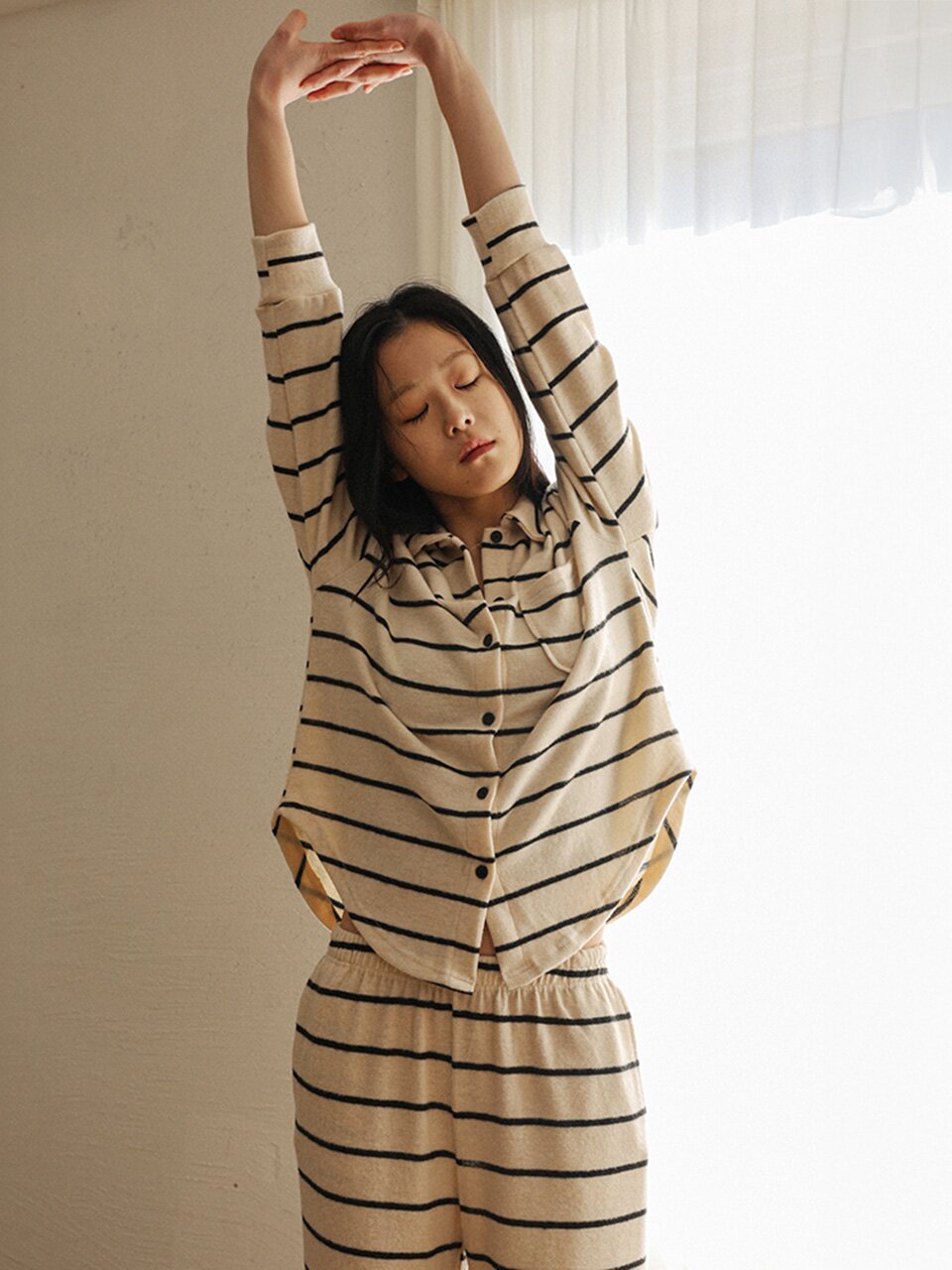 5/14 예약배송_MJ_Striped button pajama two-piece set_IVORY