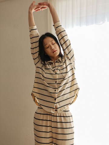 MJ_Striped button pajama two-piece set_IVORY