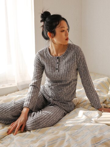 MJ_Textured button pajama two-piece set_GRAY