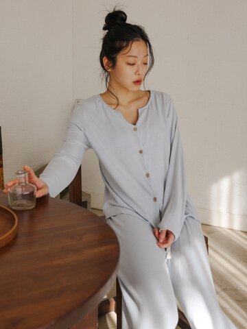 MJ_Minimal button pajama two-piece set_BLUE