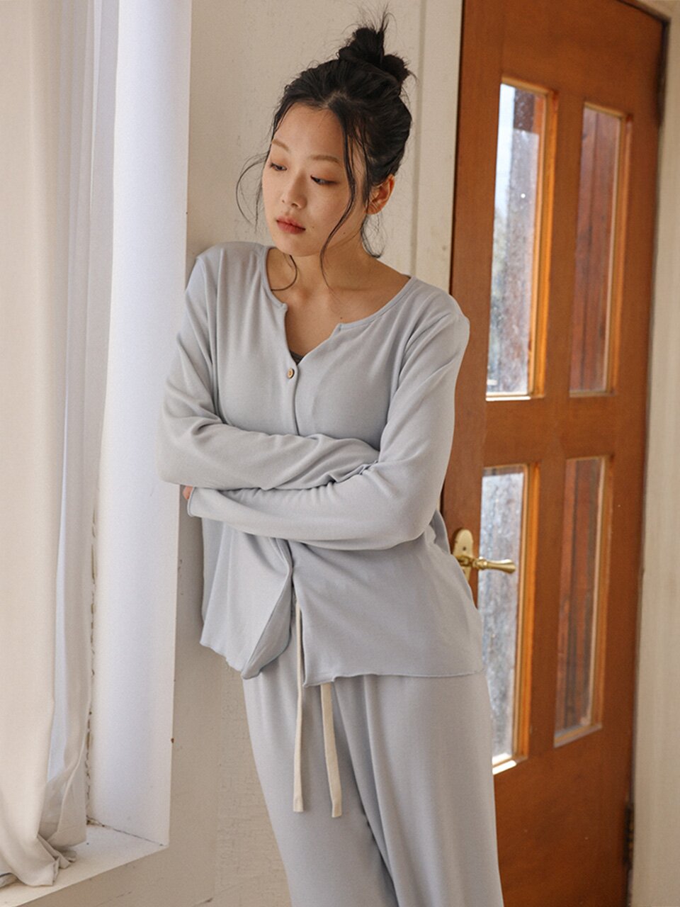 MJ_Minimal button pajama two-piece set_BLUE