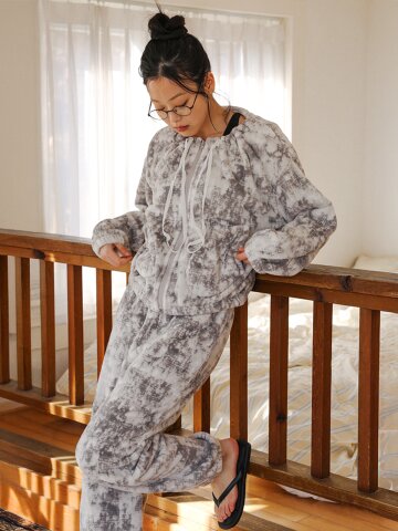 MJ_Cozy fleece lounge pajama two-piece set_GRAY