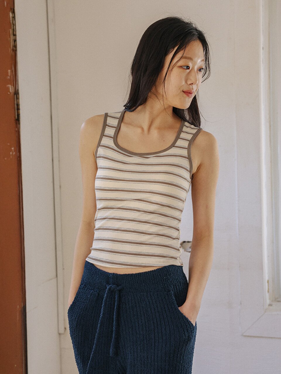 MJ_Classic stripe sleeveless top_IVORY GRAY