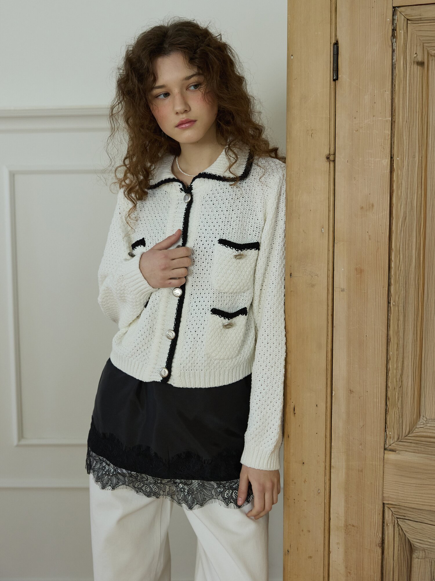 Botton tweed knit Ivory