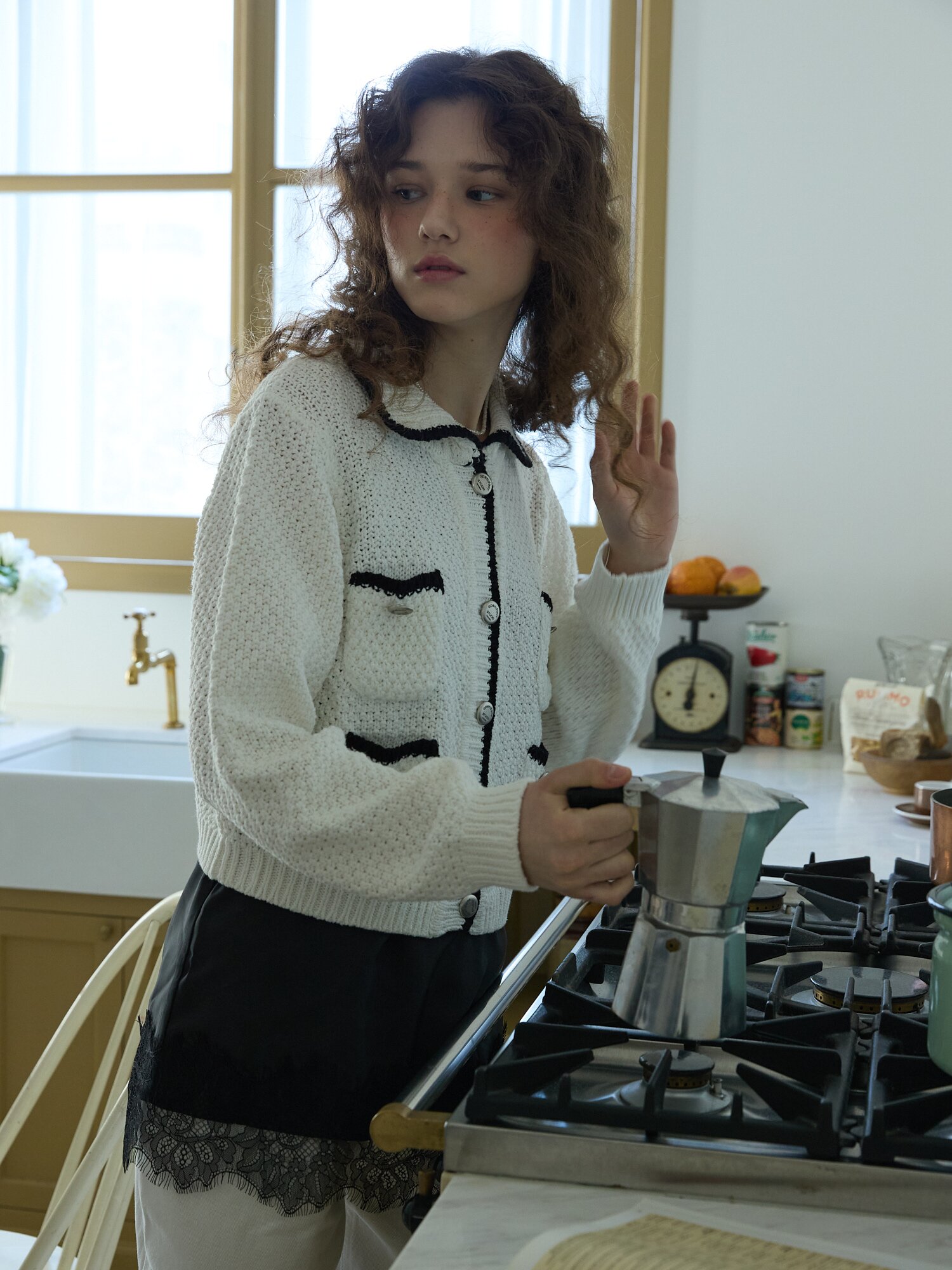 Botton tweed knit Ivory