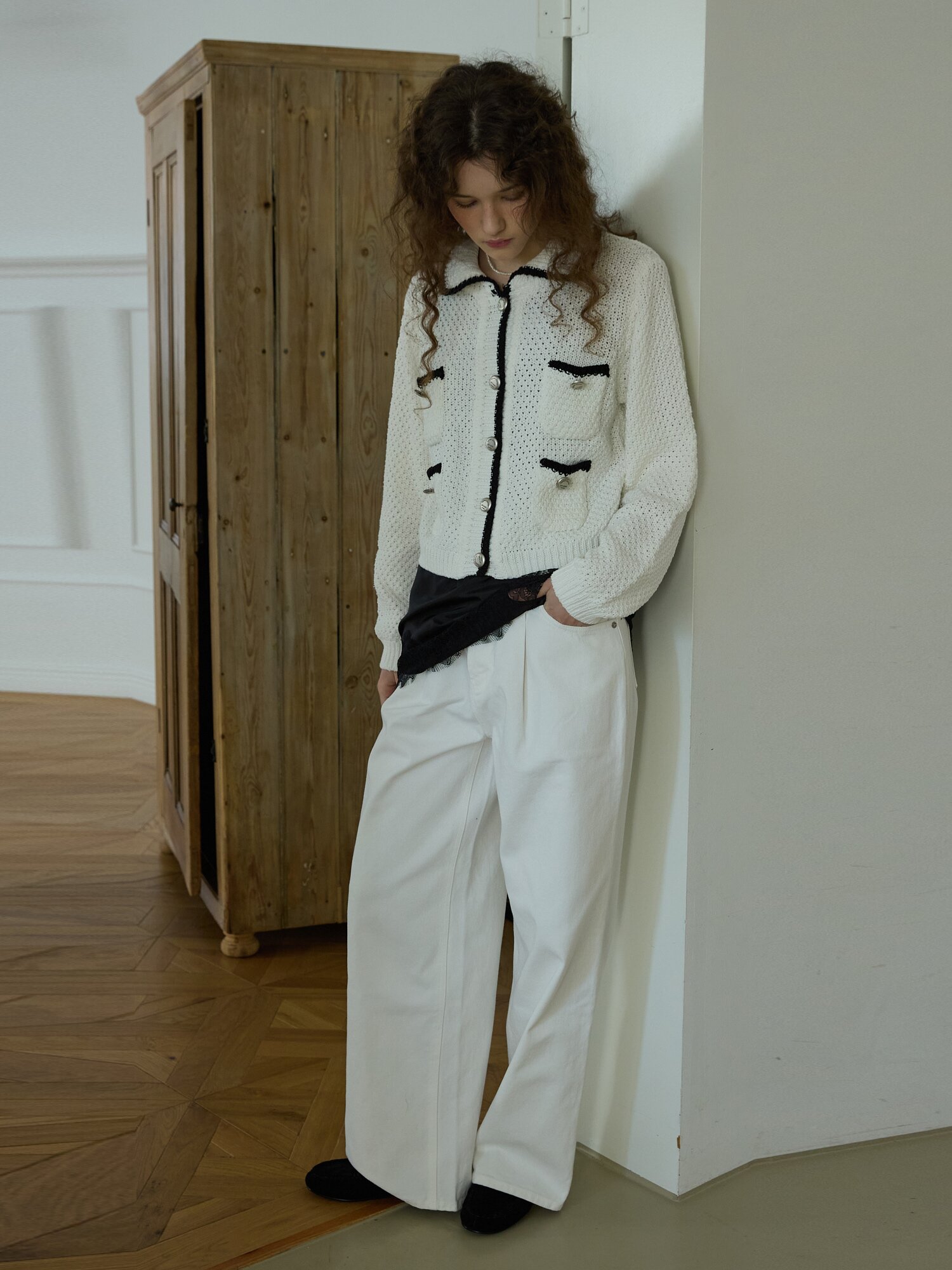 Two-tuck wide pants Ivory