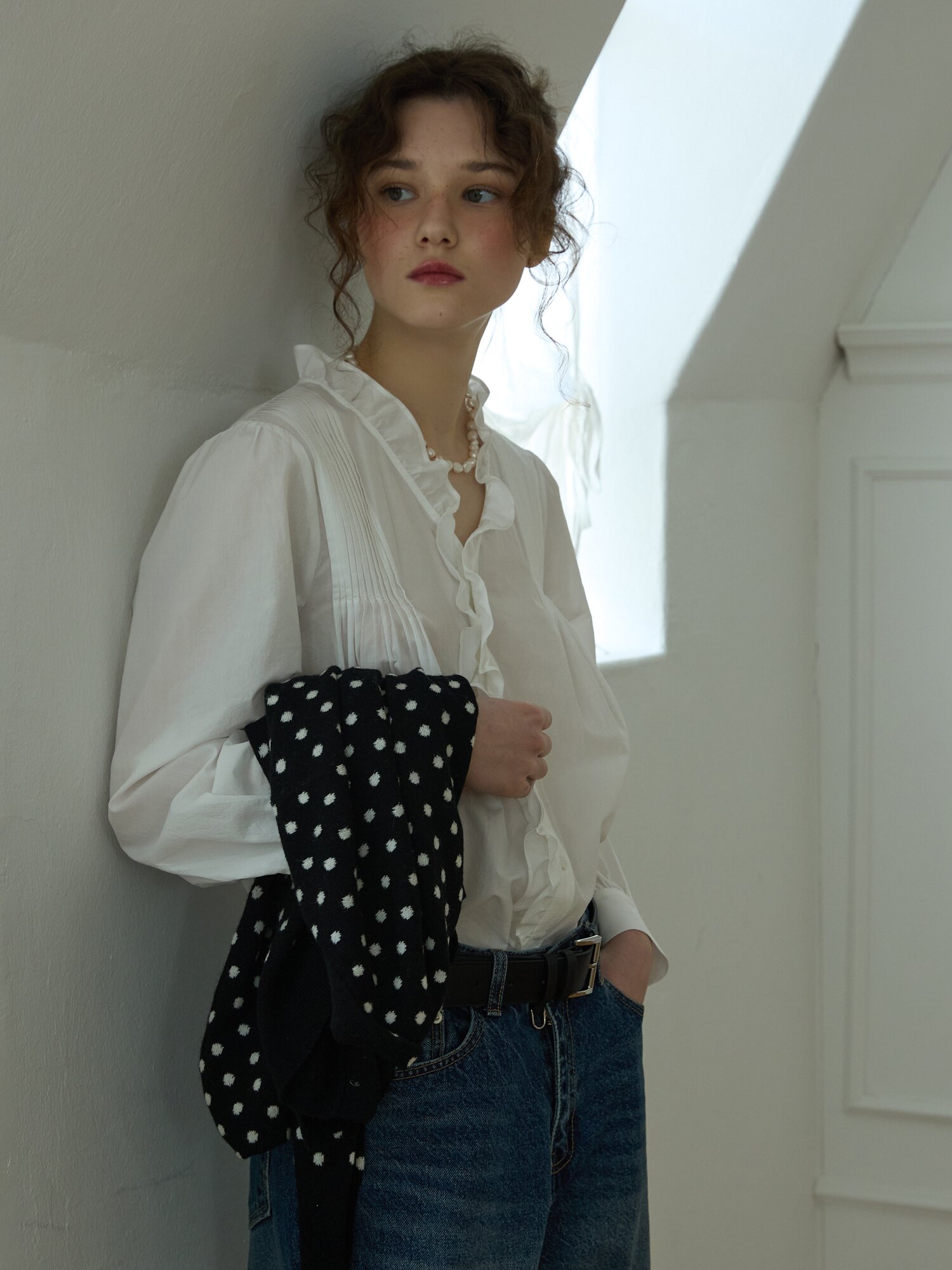 Merry poem pintuck blouse Ivory