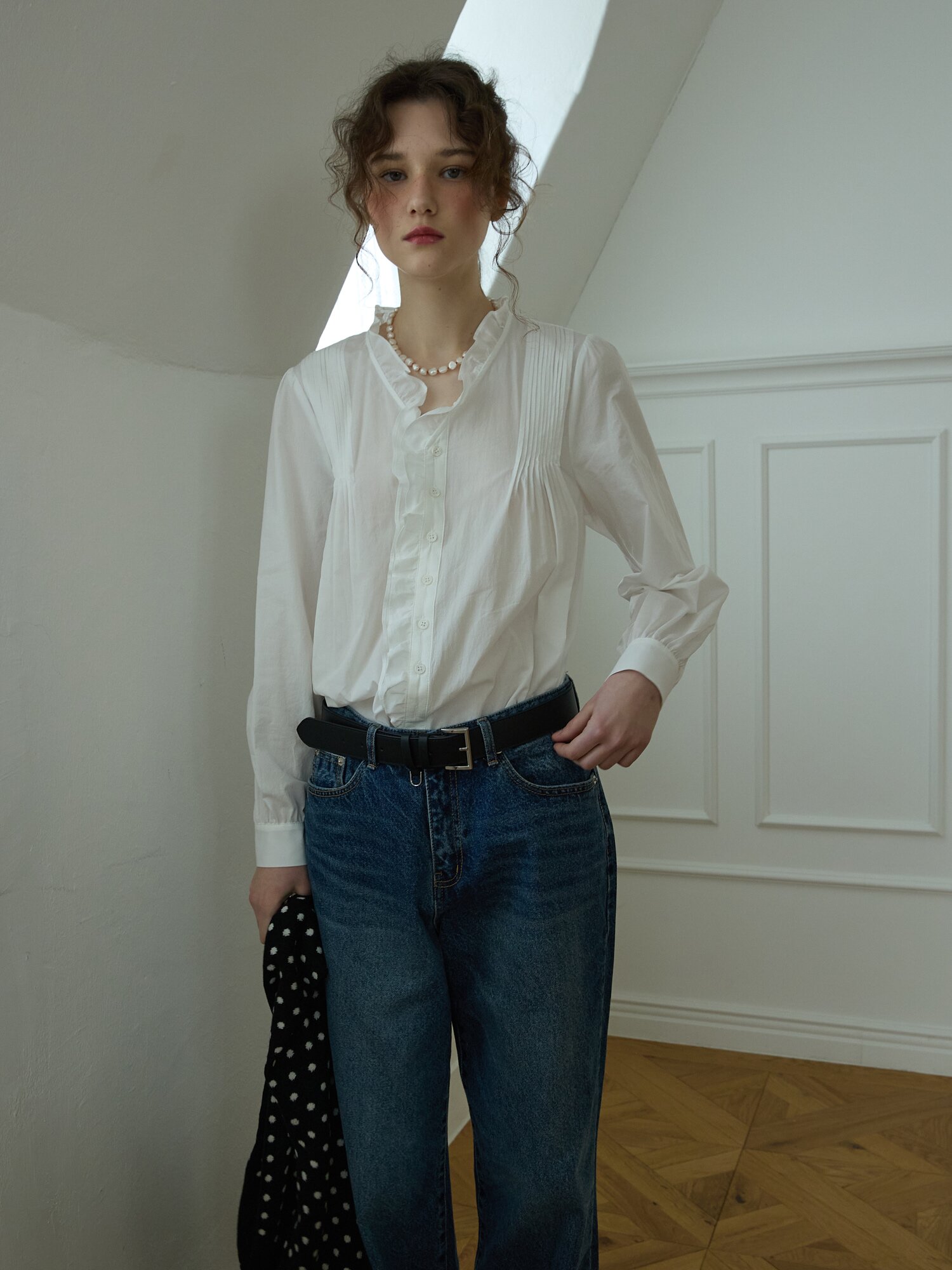 Merry poem pintuck blouse Ivory