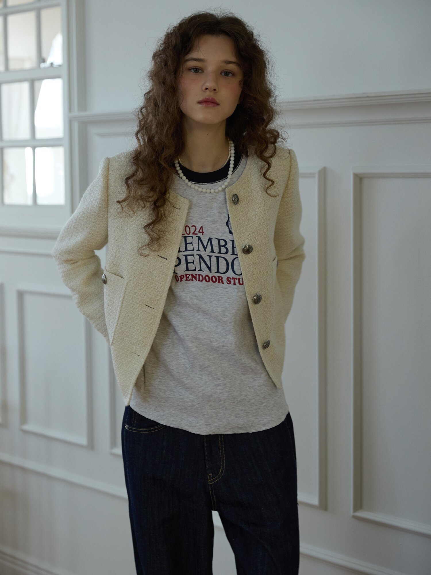 Texture tweed jaket Ivory