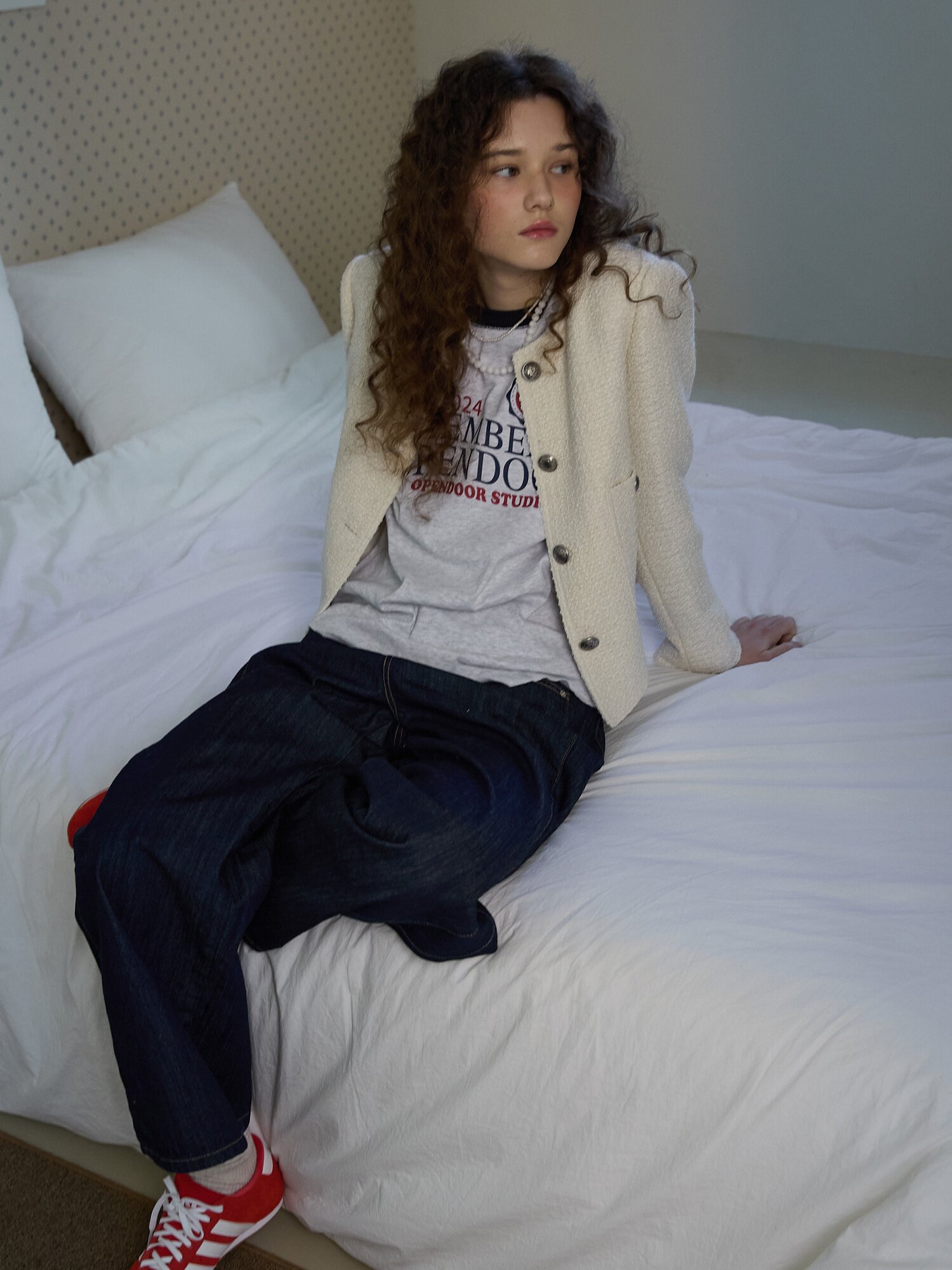 Texture tweed jaket Ivory