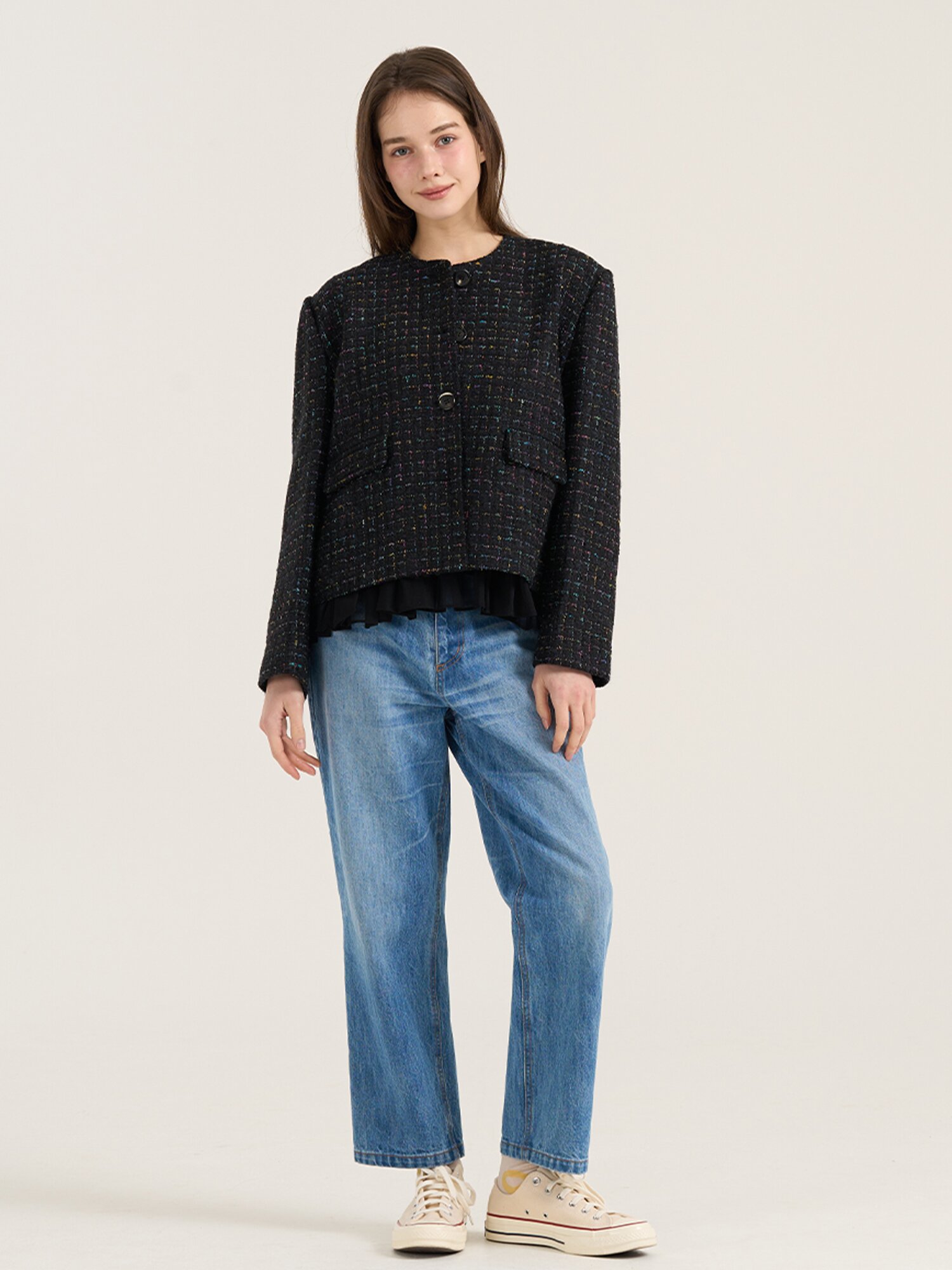 Maestoso Tweed Crop Jacket - Black
