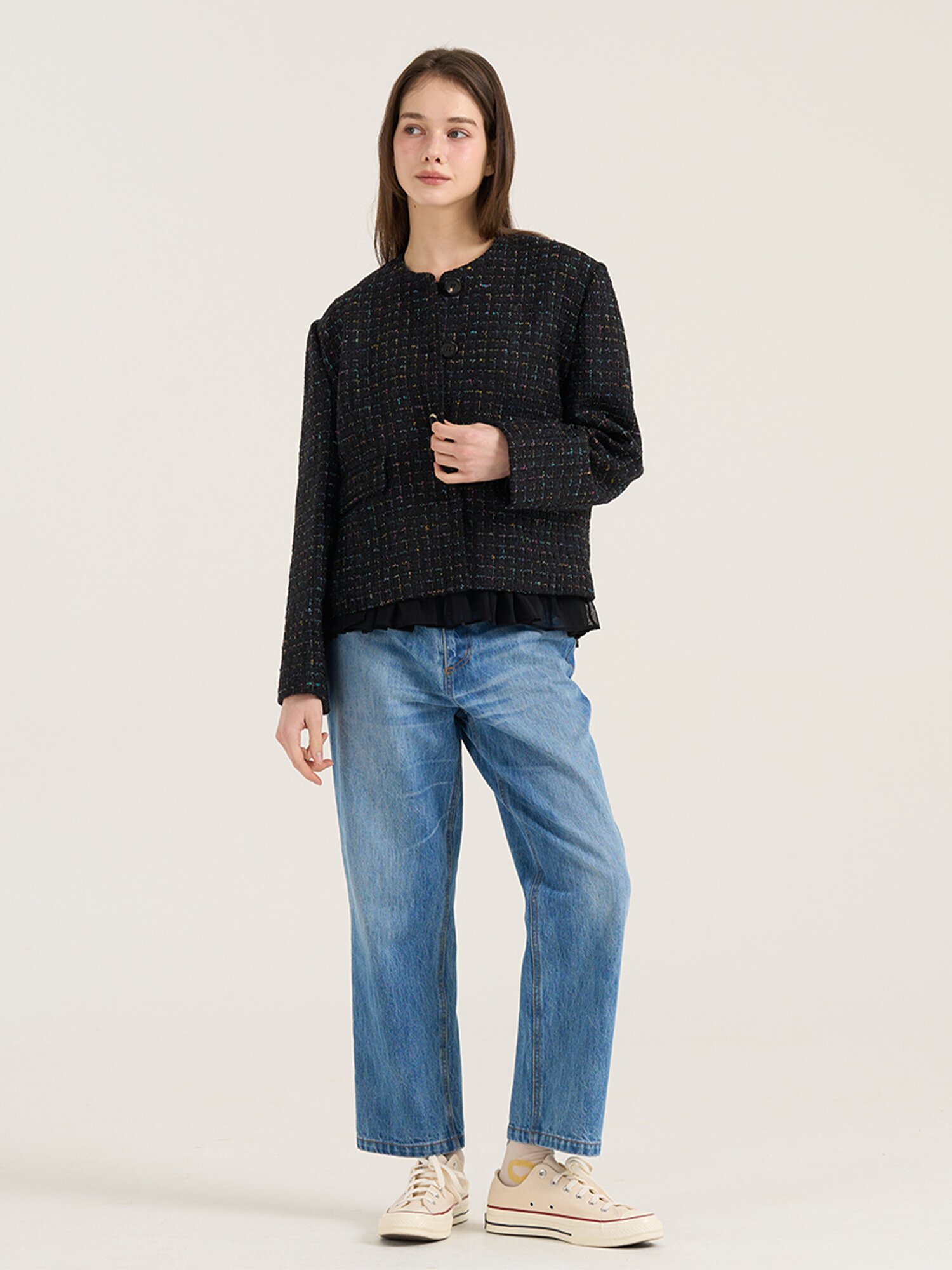 Maestoso Tweed Crop Jacket - Black