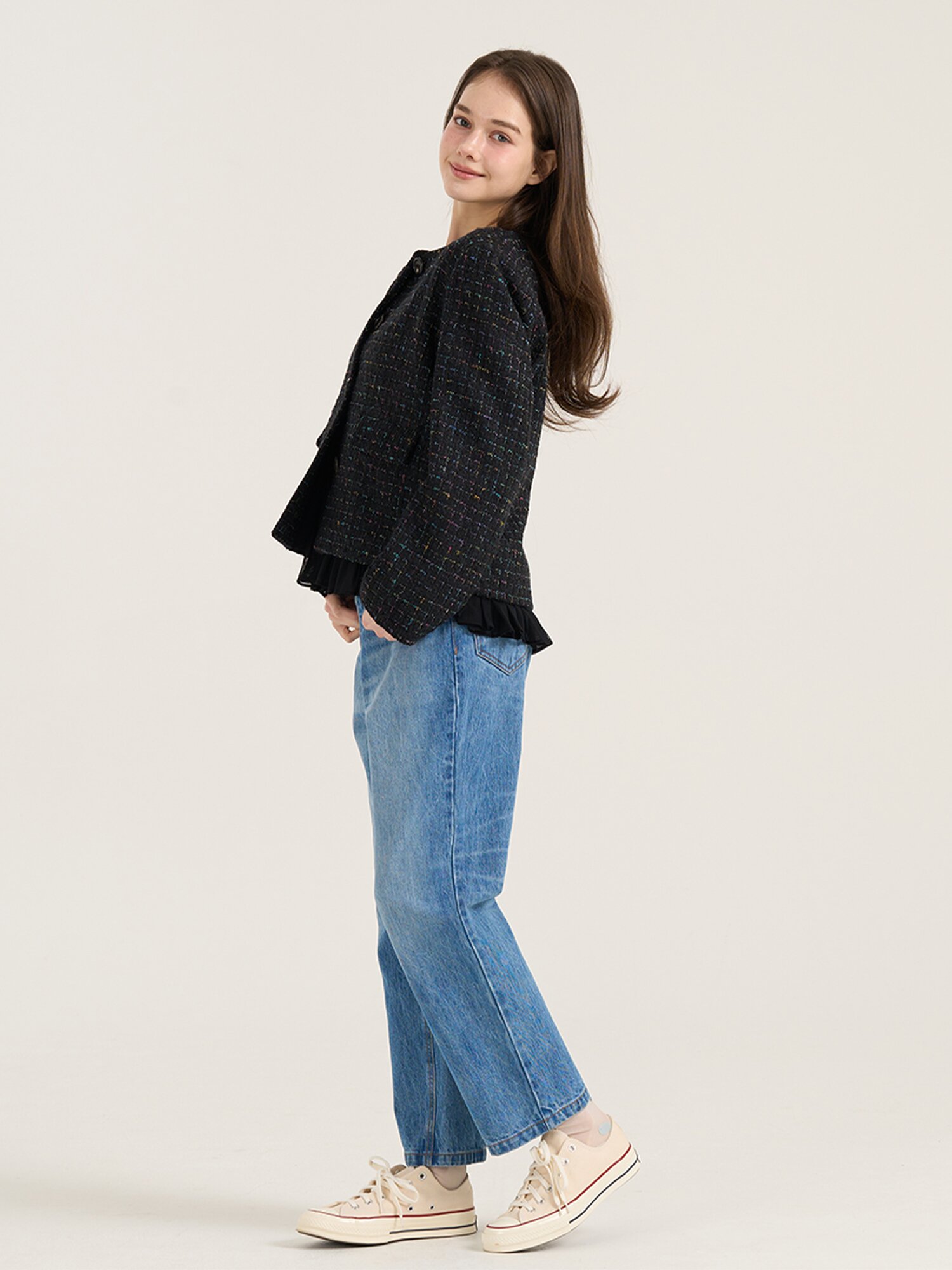 Maestoso Tweed Crop Jacket - Black