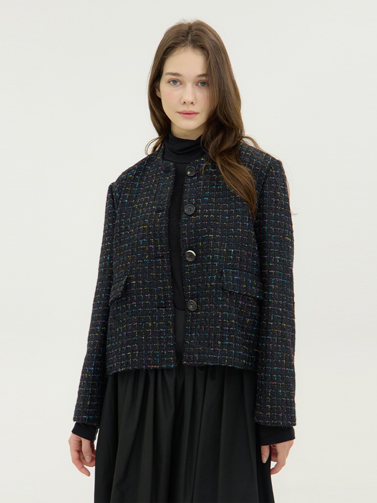 Maestoso Tweed Crop Jacket - Black