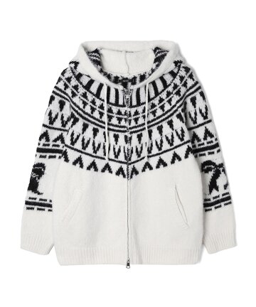 여성 노르딕 패턴 니트 후드 집업 (BEIGE) (HC2GD51)