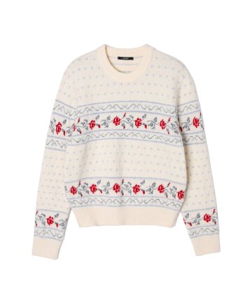 여성 장미 포인트 자카드 니트 (IVORY) (HC2LKC1)