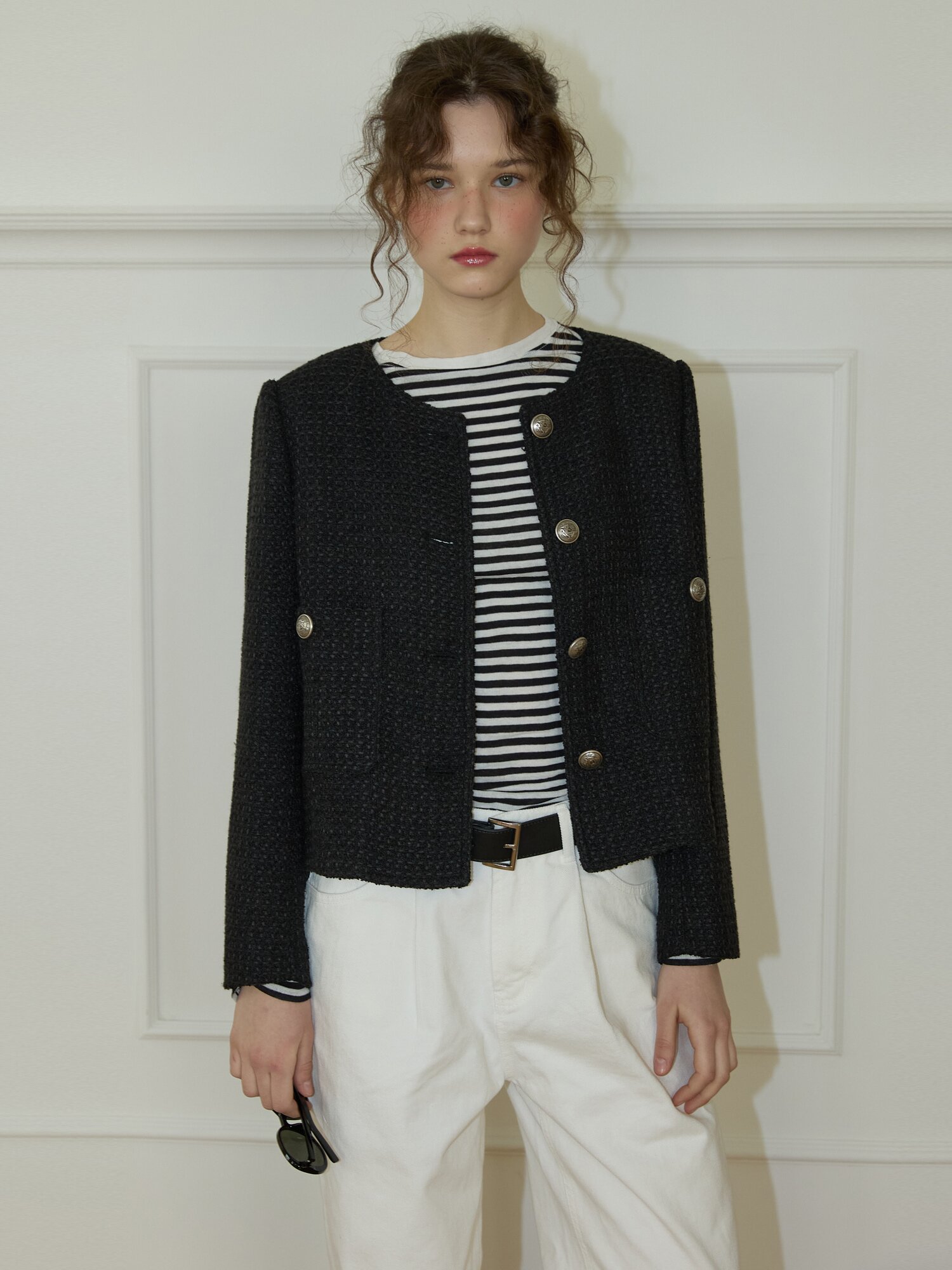 Texture tweed jaket Black