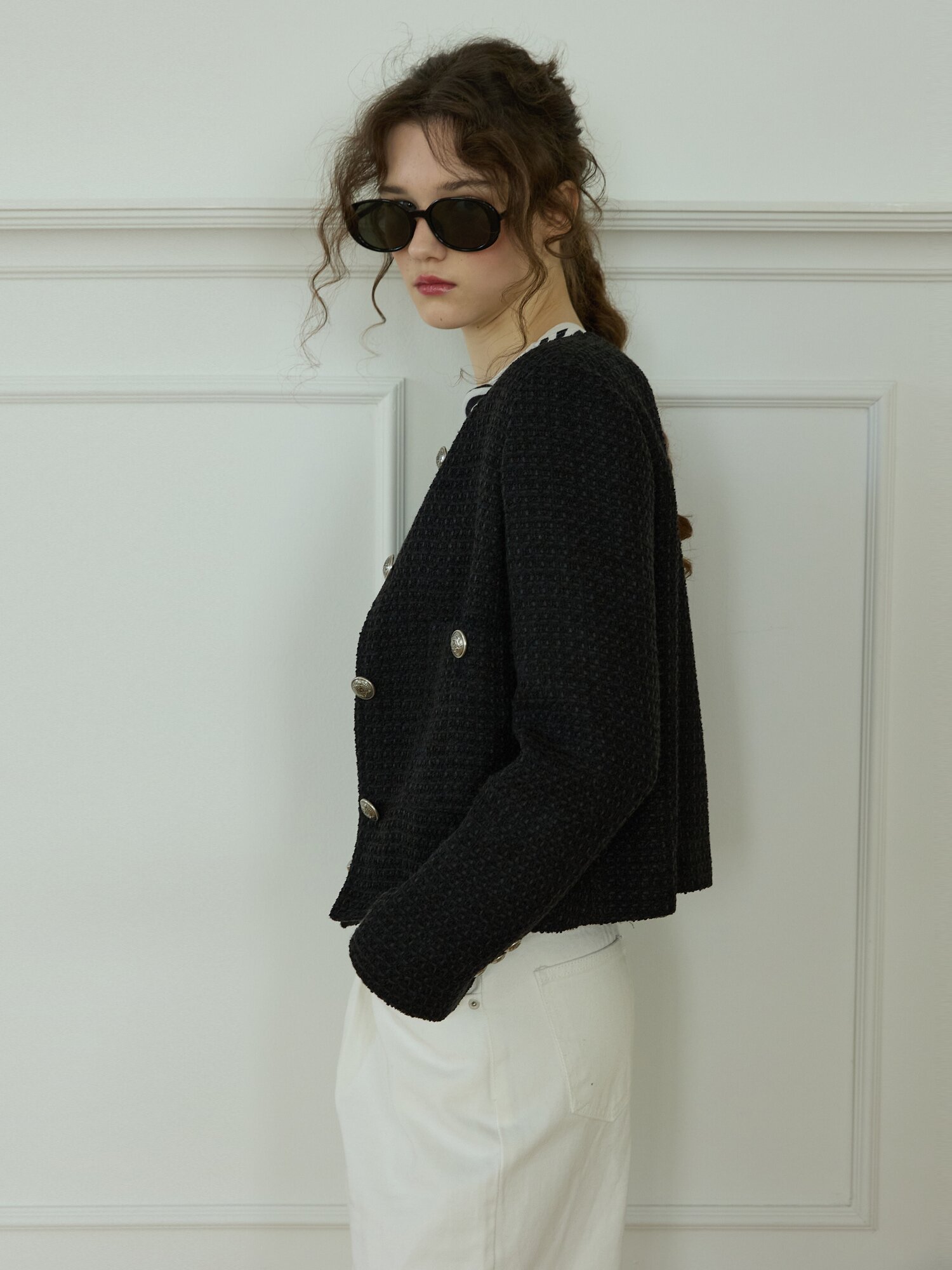 Texture tweed jaket Black