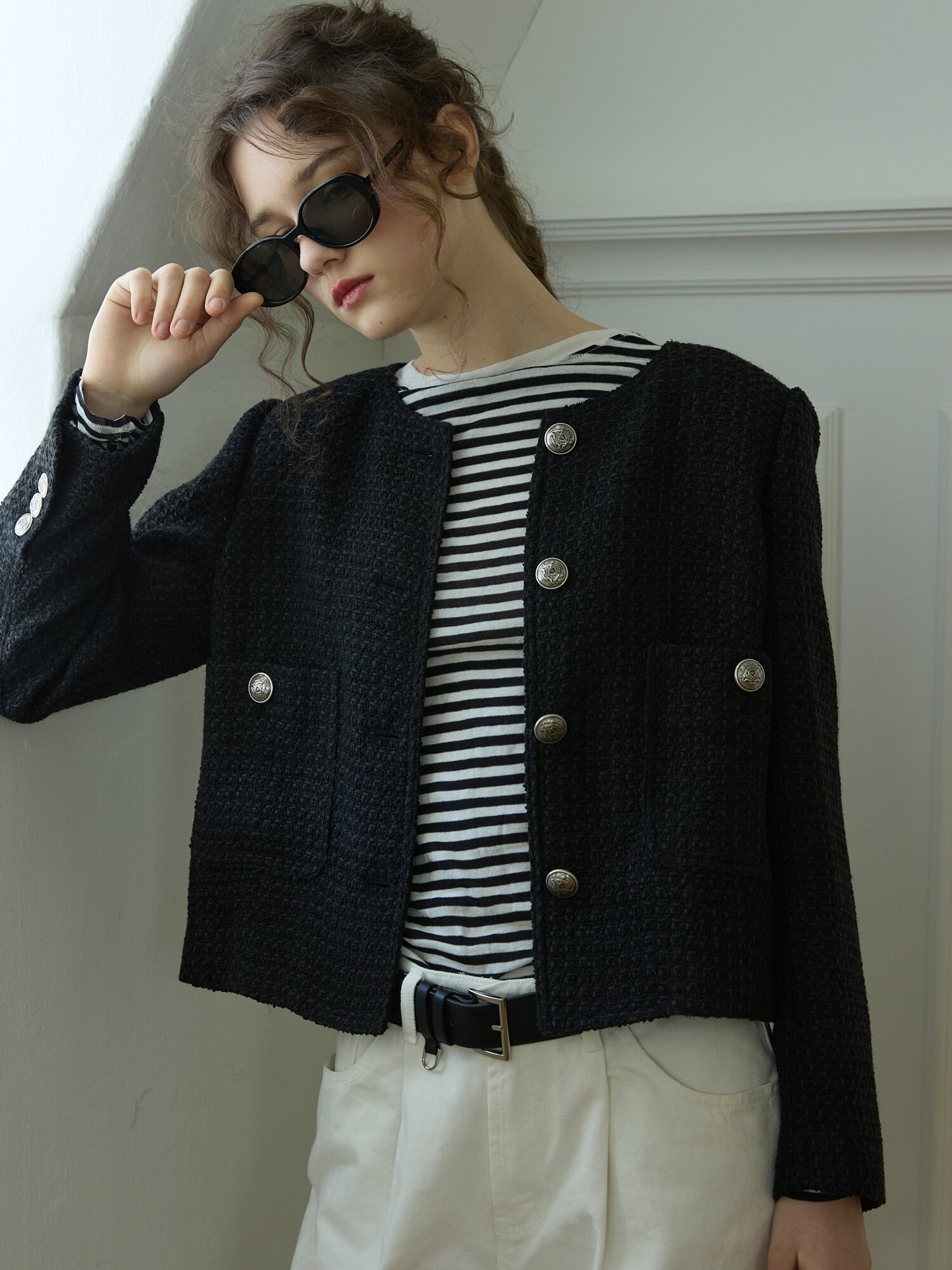 Texture tweed jaket Black