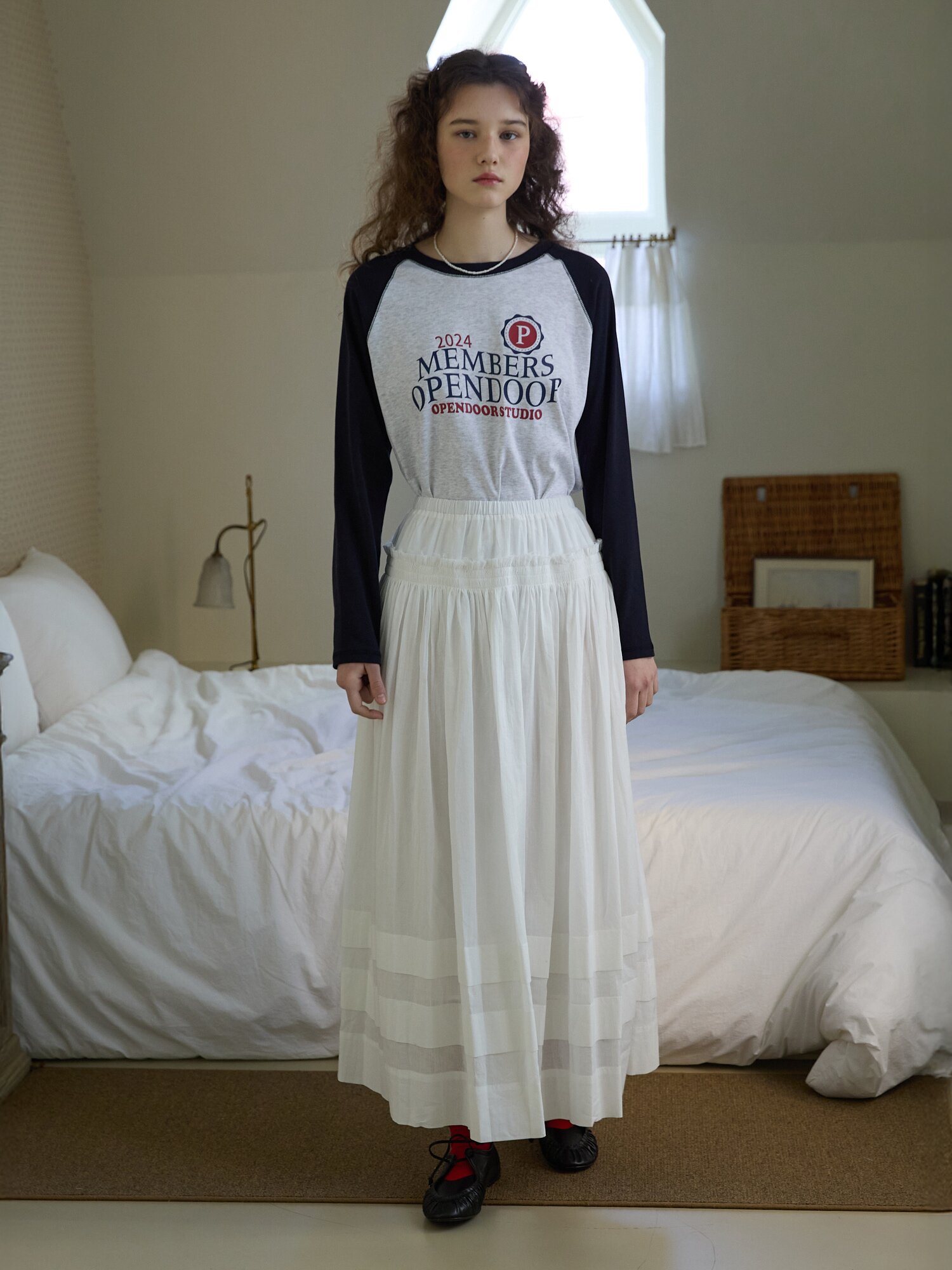 Tiered maxi skirt White